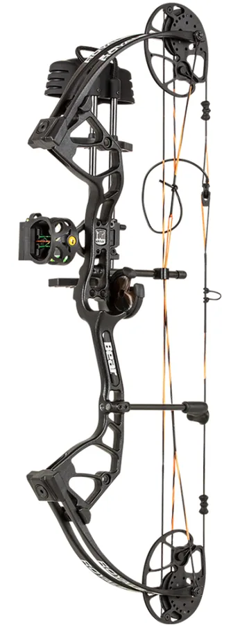 Bear Archery Royale RTH compound bow in Shadow black with accessories, side profile